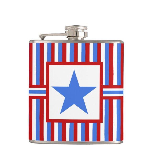 American Patriotic Modern Folk Art Hip Flask Flachmann (Vorderseite)
