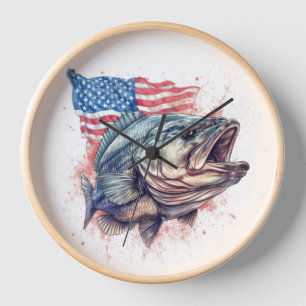 American Patriotic Sports Fisherman Wall Clock Uhr
