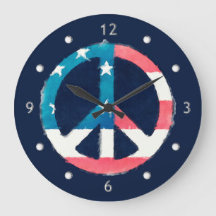 American Peace Sign grunge Große Wanduhr