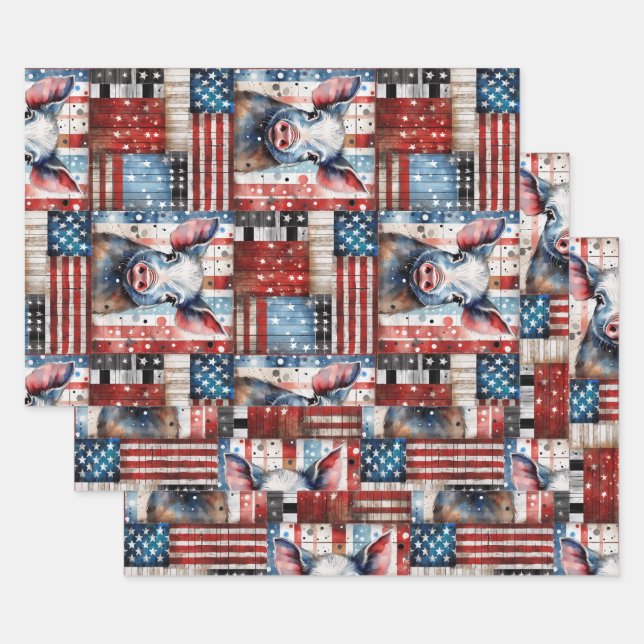 American Pig Farm Folk Art Geschenkpapier Set (Set)
