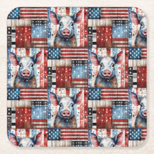 American Pig Farm Folk Art Rechteckiger Pappuntersetzer