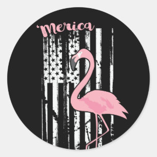 American Pink Flamingo USA White Flag Runder Aufkleber