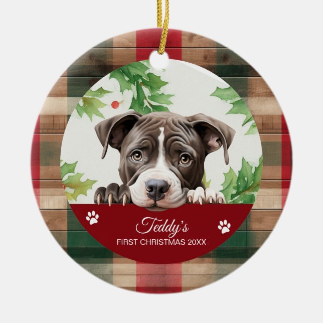 American Pit Bull Personalisiert Weihnachten Keramik Ornament (Vorne)