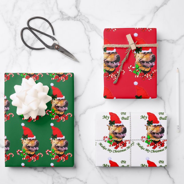 American Pit Bull Terrier Christmas Geschenkpapier Set (Vorderseite)
