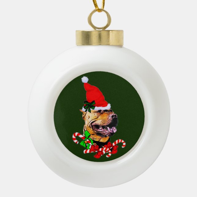 American Pit Bull Terrier Christmas Keramik Kugel-Ornament (Vorderseite)