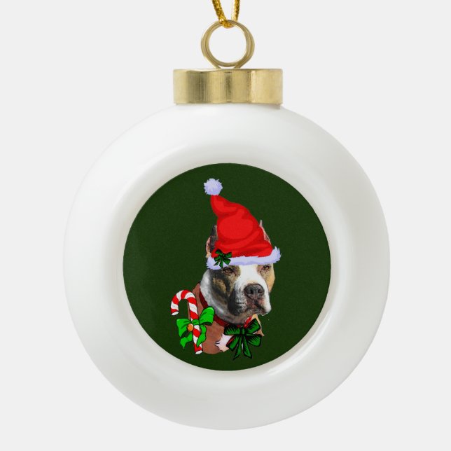 American Pit Bull Terrier Christmas Keramik Kugel-Ornament (Vorderseite)