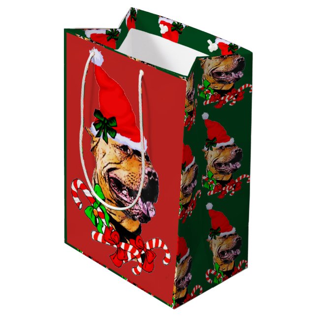 American Pit Bull Terrier Christmas Mittlere Geschenktüte (Rückseite Schrägansicht)
