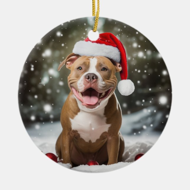 American Pit Bull Terrier Dog Christmas Keepake Keramik Ornament (Vorne)