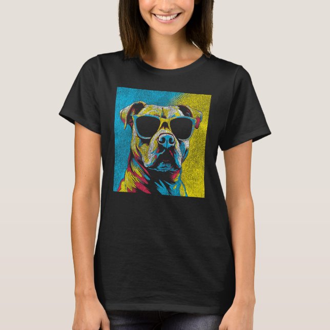 American Pit Bull Terrier Dog - Pop Art Retro Styl T-Shirt (Vorderseite)