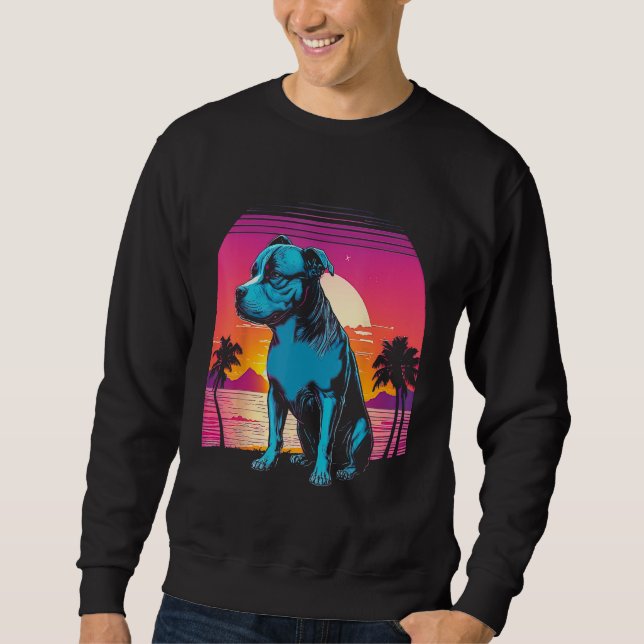 American Pit Bull Terrier Retro 80s Style Sunset Sweatshirt (Vorderseite)