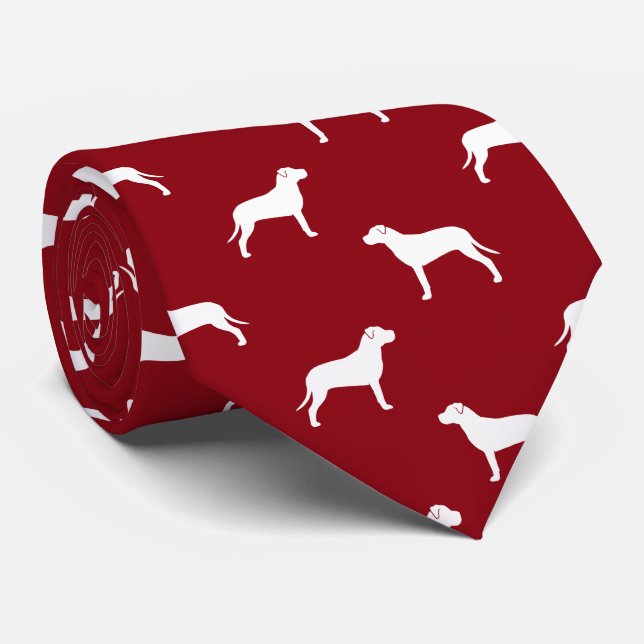 American Pit Bull Terrier Silhouetten Pattern Red Krawatte (Gerollt)