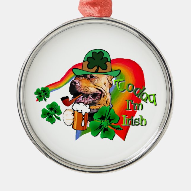 American Pit Bull Terrier St Patricks Silbernes Ornament (Vorne)