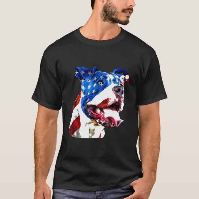 American Pit Bull Terrier Usa Flag Patriotic Dog G T-Shirt (Vorderseite)