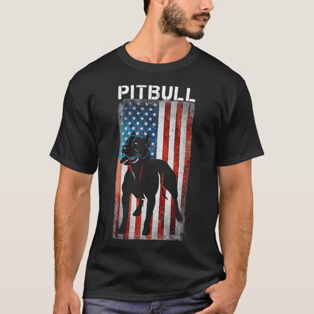 American Pit Bull Terrier Usa Flag Patriotic Dog L T-Shirt (Vorderseite)