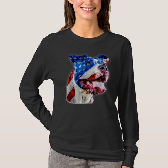 American Pit Bull Terrier Usa Flag Patriotischer H T-Shirt (Vorderseite)
