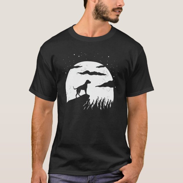 American Pitbull and Moon Halloween T-Shirt (Vorderseite)
