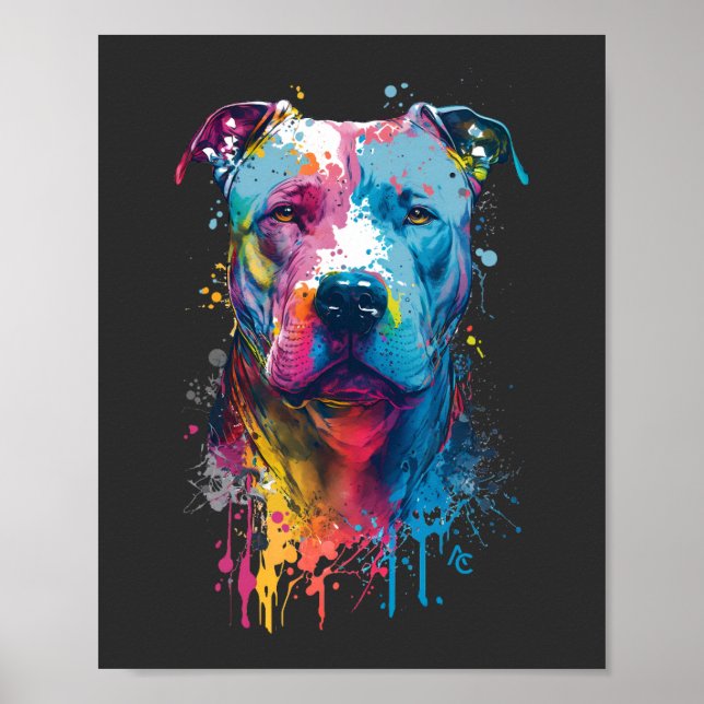 American Pitbull - Neon Graffiti Ink Splash Poster (Vorne)