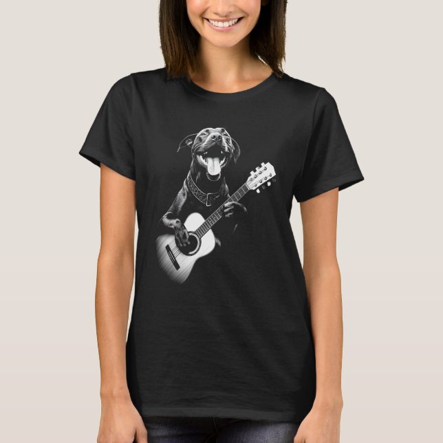 American Pitbull Playing Guitar - Funny Guitar Dog T-Shirt (Vorderseite)