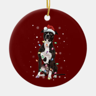 American Pitbull Terrier Christmas Lights Tree Dog Keramik Ornament
