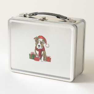 American Pitbull Terrier Dog Weihnachtslieder Part Metall Brotdose