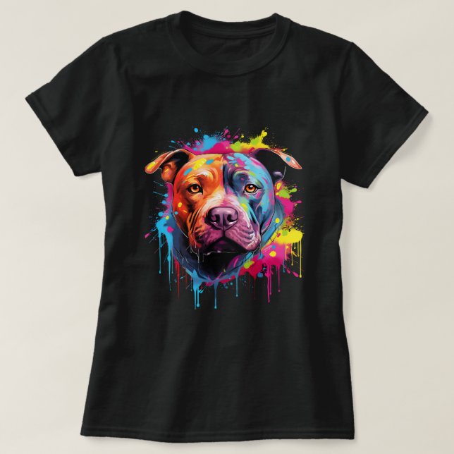 American Pitbull Terrier Splash Art Pitbull Hunde  T-Shirt (Design vorne)