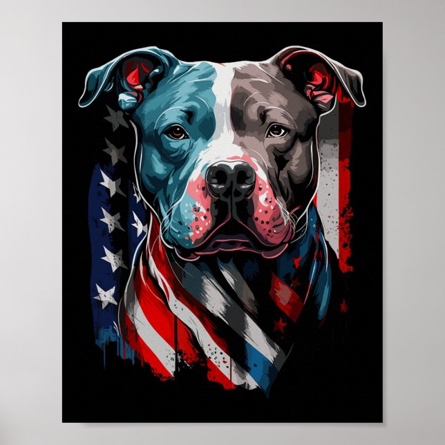 American Pitbull Terrier Usa Flag Patriotic Dog  Poster (Vorne)
