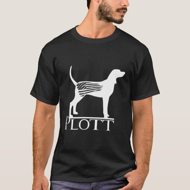 American Plott Hound mit irreführender amerikanisc T-Shirt (Vorderseite)