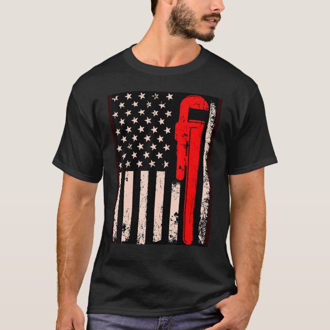 American Plumber Flag Patriotic Plumbing Wrench Pi T-Shirt (Vorderseite)
