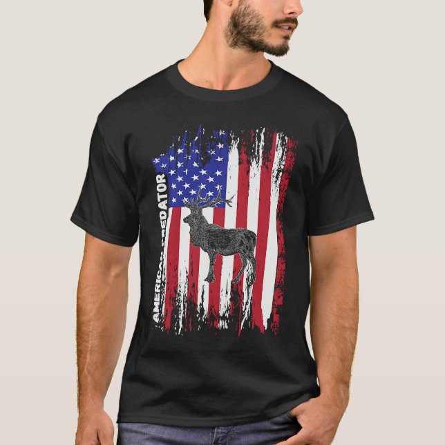 American Predator Patriotic American Flag ELK Hunt T-Shirt (Vorderseite)