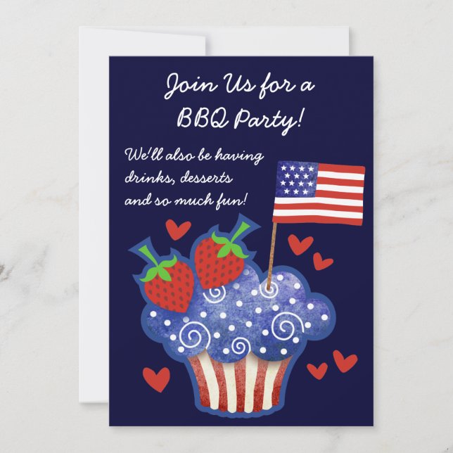 American Pride Cupcake 4. Juli GRILLEN Einladung (Vorderseite)