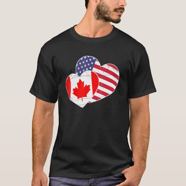 American Pride US Flag Herz Proud Kanada T-Shirt (Vorderseite)