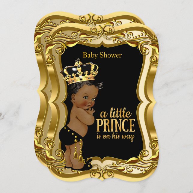 American Prince Baby Dusche Black Gold Einladung (Vorne/Hinten)