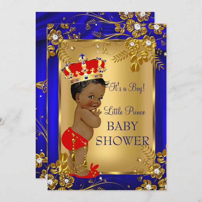 American Prince Baby Dusche Gold Red DD1 Einladung (Vorne/Hinten)