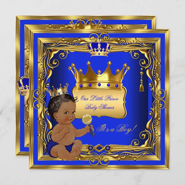 American Prince Baby Shower Boy Blue Gold Einladung (Vorne/Hinten)