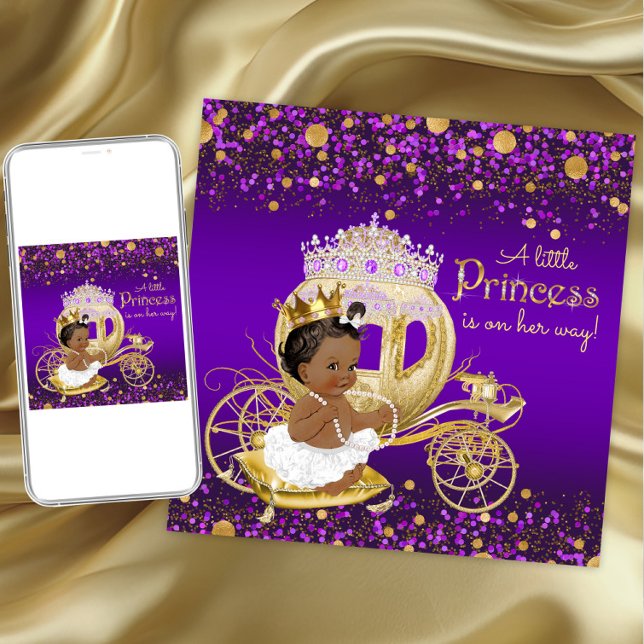 American Princess Lila Gold Baby Dusche Einladung (Purple gold princess baby shower invitation. Instant download and printed invitations available.)