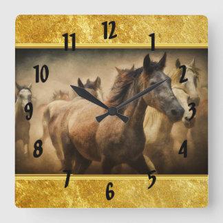 American Quarter Horse mit Goldfolie Quadratische Wanduhr