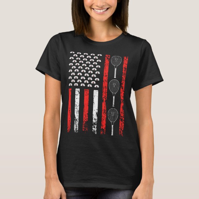American Racket Sports Flag National Nurses Day Te T-Shirt (Vorderseite)