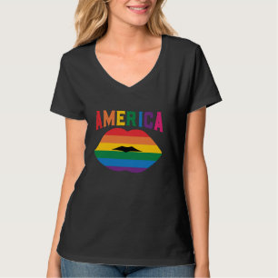 American Rainbow Lips USA 4. Juli Gay Patriot Pri T-Shirt