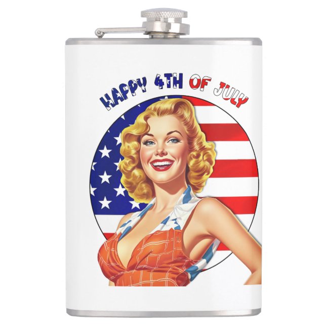 American Retro Button-up Girl Art Flachmann (Vorderseite)