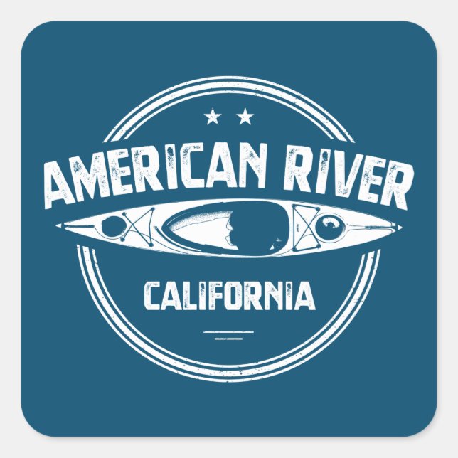 American River California Kayaking Quadratischer Aufkleber (Vorderseite)