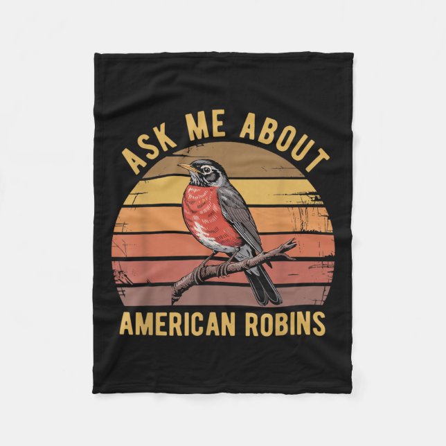 American Robin Bird Watching Vintag Retro S Fleecedecke (Vorderseite)