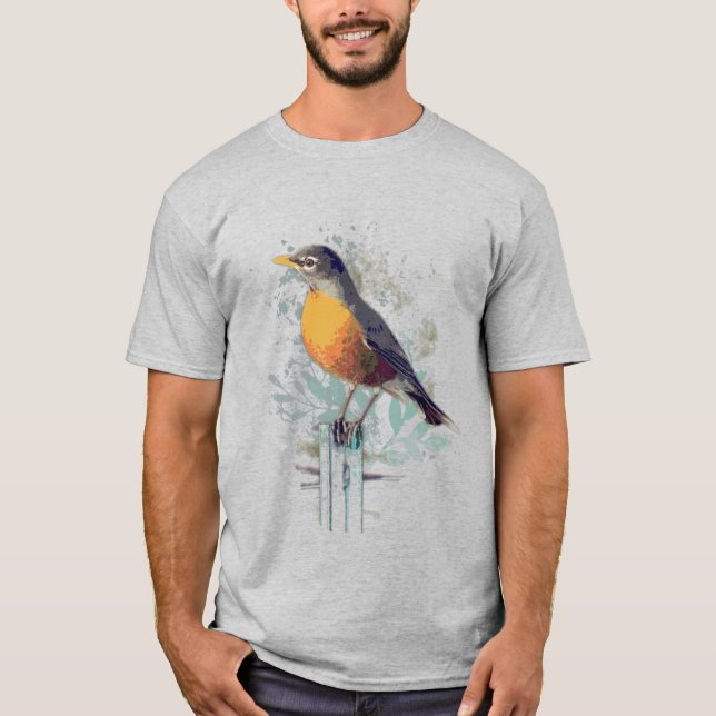 American Robin Garden Bird Naturschutz Art T-S T-Shirt (Vorderseite)