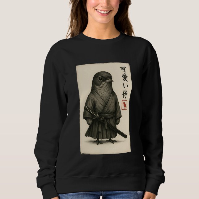 American Robin Samurai Ink Art Sumi-e Style Novelt Sweatshirt (Vorderseite)