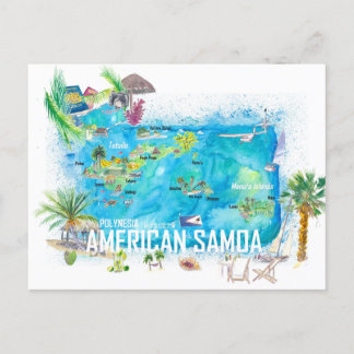 American Samoa Illustriert Island Reiseplan Postkarte