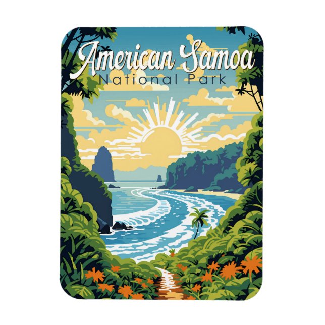 American Samoa Nationalpark Illustration Retro Magnet (Vertikal)
