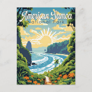 American Samoa Nationalpark Illustration Retro Postkarte