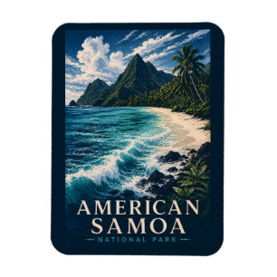 American Samoa Nationalpark Moderner Holzschnitt Magnet