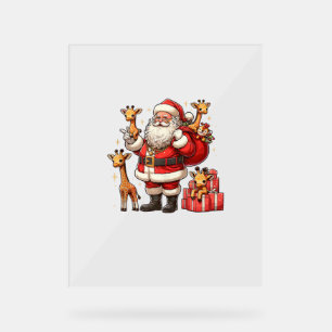 American Santa Claus Holding Giraffe Präsent Xmas Acrylschild