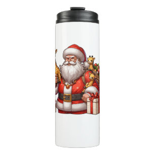 American Santa Claus Holding Giraffe Präsent Xmas Thermosbecher