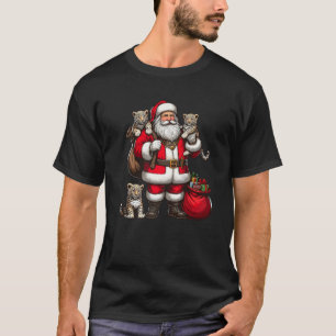 American Santa Claus Holding Leopard Präsent Xmas T-Shirt